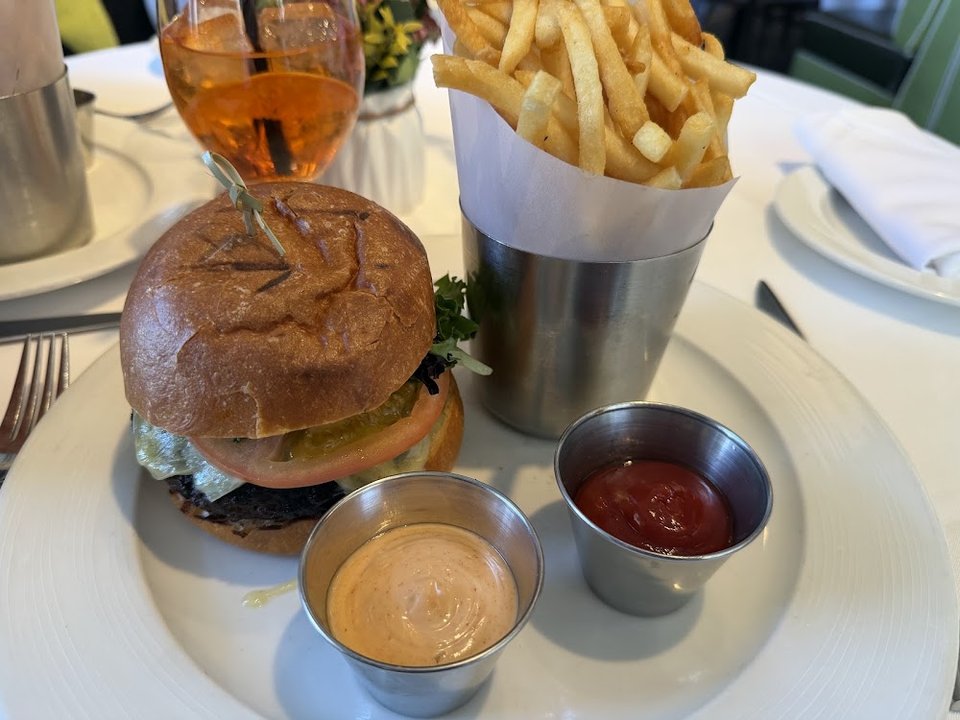 Burger with Fries and Sauces
